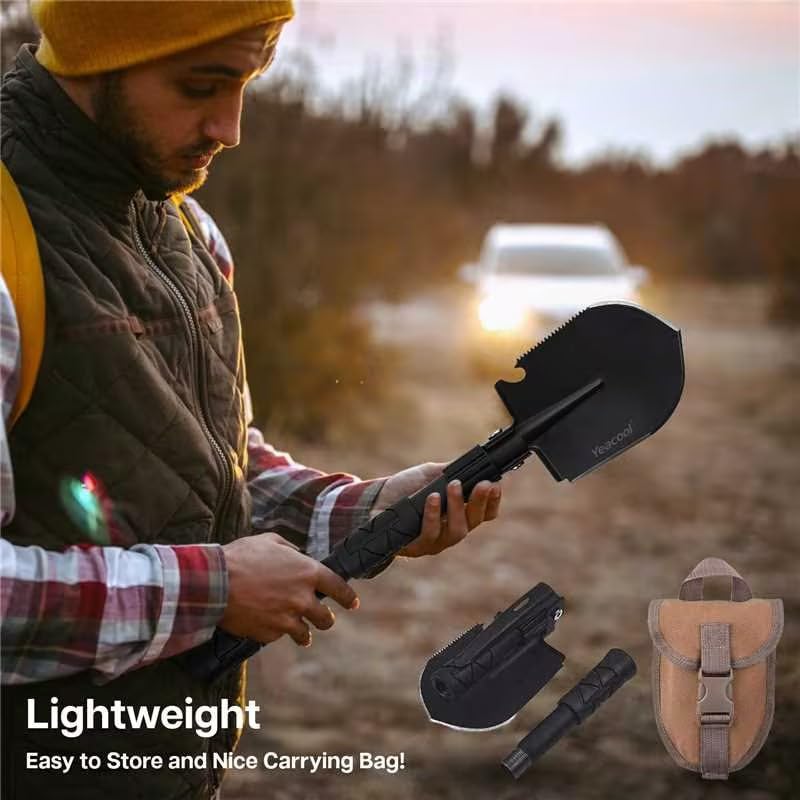 Yeacool Folding Survival Shovel Multi-Tool, Heavy-Duty Military Entrenching Tool with Pickaxe, Collapsible Spade for Disaster Recovery, Car Emergency, Metal Detecting, Camping, Digging, and Gardening - Image 2